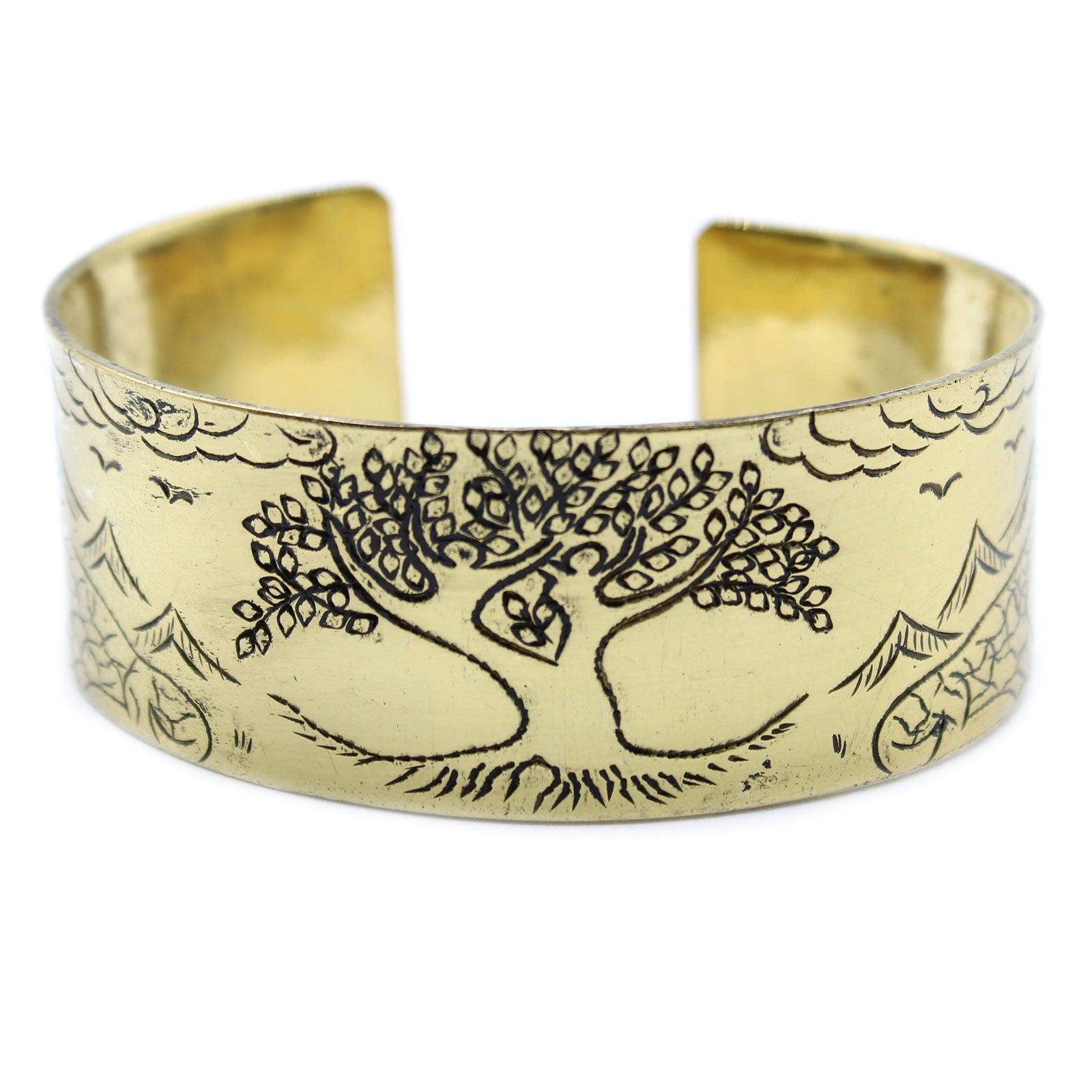 Brass Tibetan Mantra Bracelet - Tree of Life - DuvetDay.co.uk