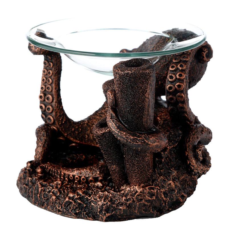 Bronze Octopus Resin Oil and Wax Burner with Glass Dish