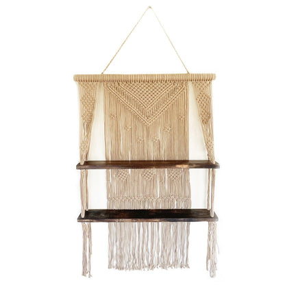 Brown Macrame Hanging Shelves - Brown - DuvetDay.co.uk