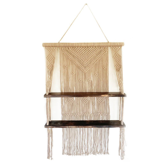 Brown Macrame Hanging Shelves - Brown - DuvetDay.co.uk