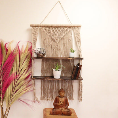 Brown Macrame Hanging Shelves - Brown - DuvetDay.co.uk