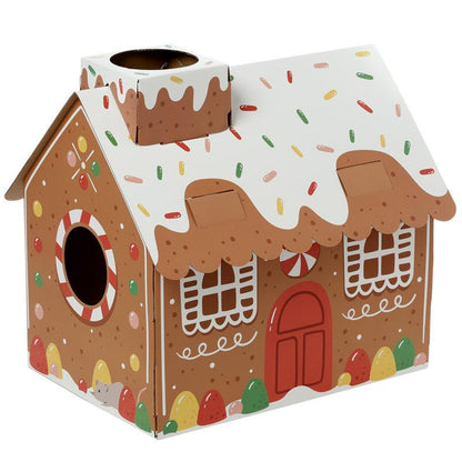 Cardboard Cat Den Playhouse - Christmas Gingerbread House - DuvetDay.co.uk