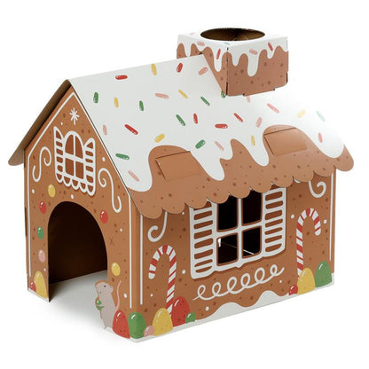 Cardboard Cat Den Playhouse - Christmas Gingerbread House - DuvetDay.co.uk