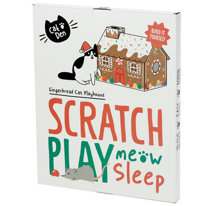 Cardboard Cat Den Playhouse - Christmas Gingerbread House - DuvetDay.co.uk
