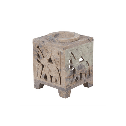 Carved Elephant Soapstone Oil Burner - DuvetDay.co.uk