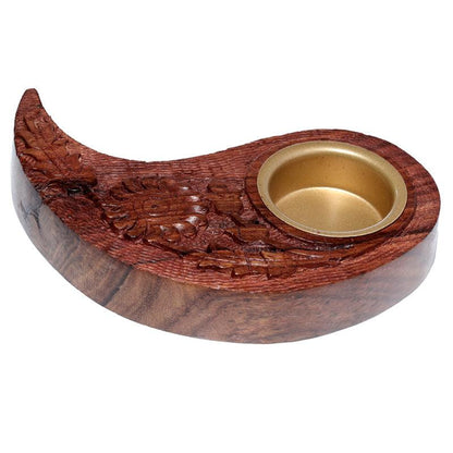 Carved Wood Round Yin Yang Tea Light Holder (Item price is for both halves) - DuvetDay.co.uk