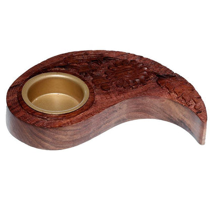 Carved Wood Round Yin Yang Tea Light Holder (Item price is for both halves) - DuvetDay.co.uk
