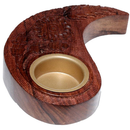 Carved Wood Round Yin Yang Tea Light Holder (Item price is for both halves) - DuvetDay.co.uk