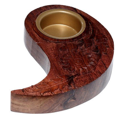 Carved Wood Round Yin Yang Tea Light Holder (Item price is for both halves) - DuvetDay.co.uk