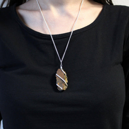 Cascade Wrapped Gemstone Necklace - Rough Tiger Eye - DuvetDay.co.uk