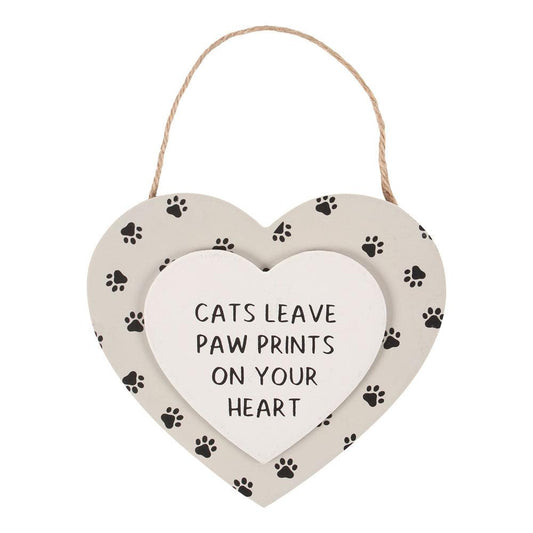 Cats Leave Paw Prints Hanging Heart Sign - DuvetDay.co.uk