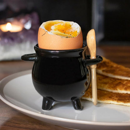 Cauldron Egg Cup with Broom Spoon - DuvetDay.co.uk