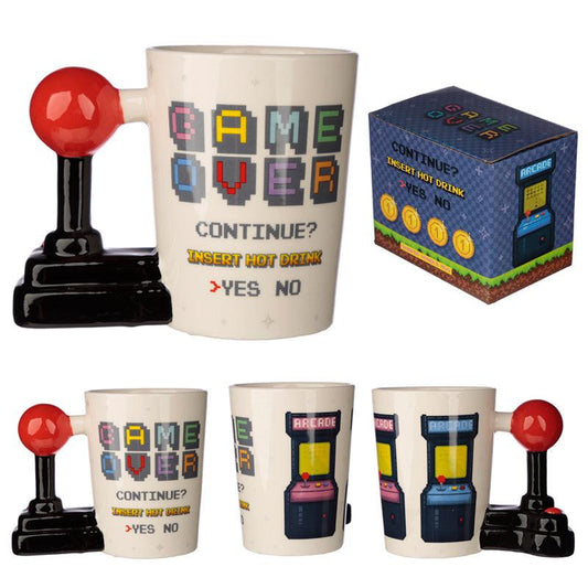 Ceramic Gaming Joystick Shaped Handle Mug with Arcade Decal - DuvetDay.co.uk