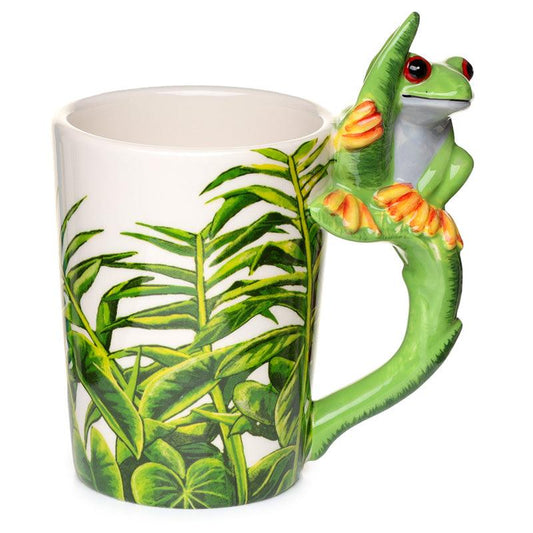 Ceramic Jungle Mug with Tree Frog Handle - DuvetDay.co.uk