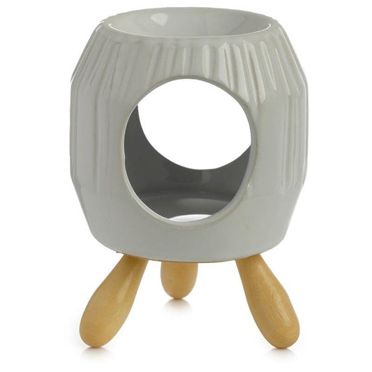 Ceramic Oil Burner - White Abstract Ridged with Feet - DuvetDay.co.uk
