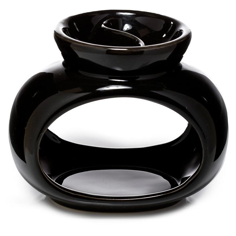 Ceramic Oval Double Dish and Tea Light Oil and Wax Burner - Black