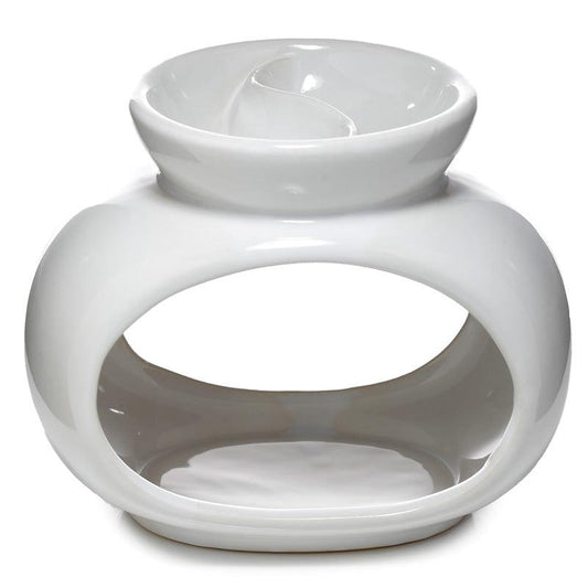 Ceramic Oval Double Dish and Tea Light Oil and Wax Burner - White - DuvetDay.co.uk