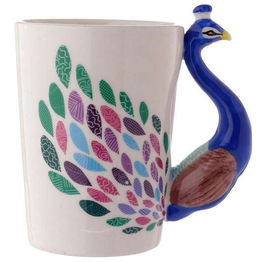 Ceramic Peacock Shaped Handle Mug - DuvetDay.co.uk