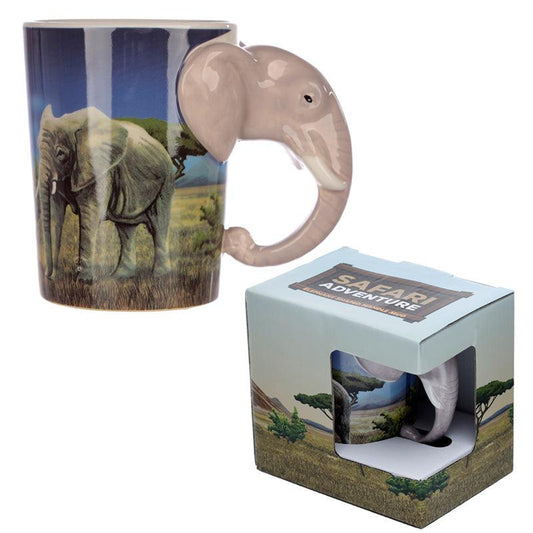 Ceramic Safari Printed Mug with Elephant Head Handle - DuvetDay.co.uk