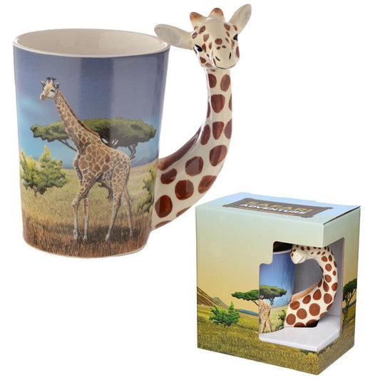 Ceramic Safari Printed Mug with Giraffe Head Handle - DuvetDay.co.uk
