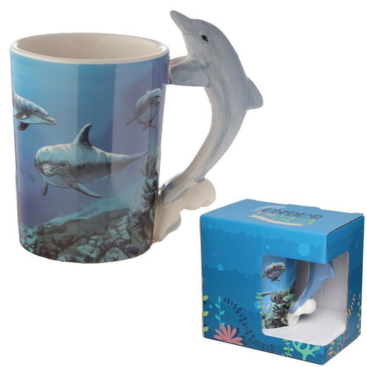 Ceramic Sealife Printed Mug with Dolphin Handle - DuvetDay.co.uk
