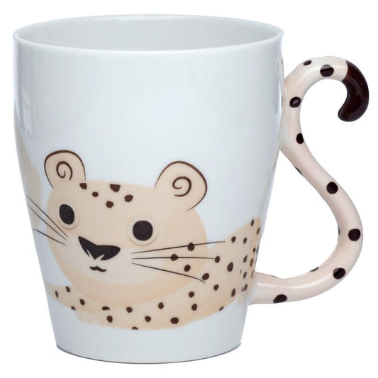 Cheetah Zooniverse Ceramic Tail Shaped Handle Mug - DuvetDay.co.uk