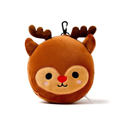 Christmas Reindeer Relaxeazzz Plush Round Travel Pillow & Eye Mask Set - DuvetDay.co.uk