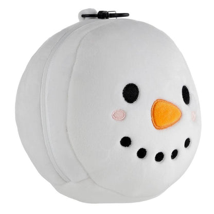Christmas Snowman Relaxeazzz Plush Round Travel Pillow & Eye Mask Set - DuvetDay.co.uk
