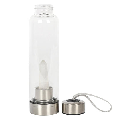 Clear Quartz Energising Glass Water Bottle - DuvetDay.co.uk