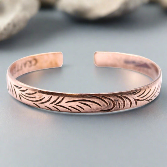 Copper Tibetan Bracelet - Slim Tribal Swirls - DuvetDay.co.uk