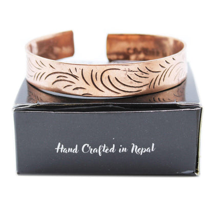 Copper Tibetan Bracelet - Wide Tribal Swirls - DuvetDay.co.uk