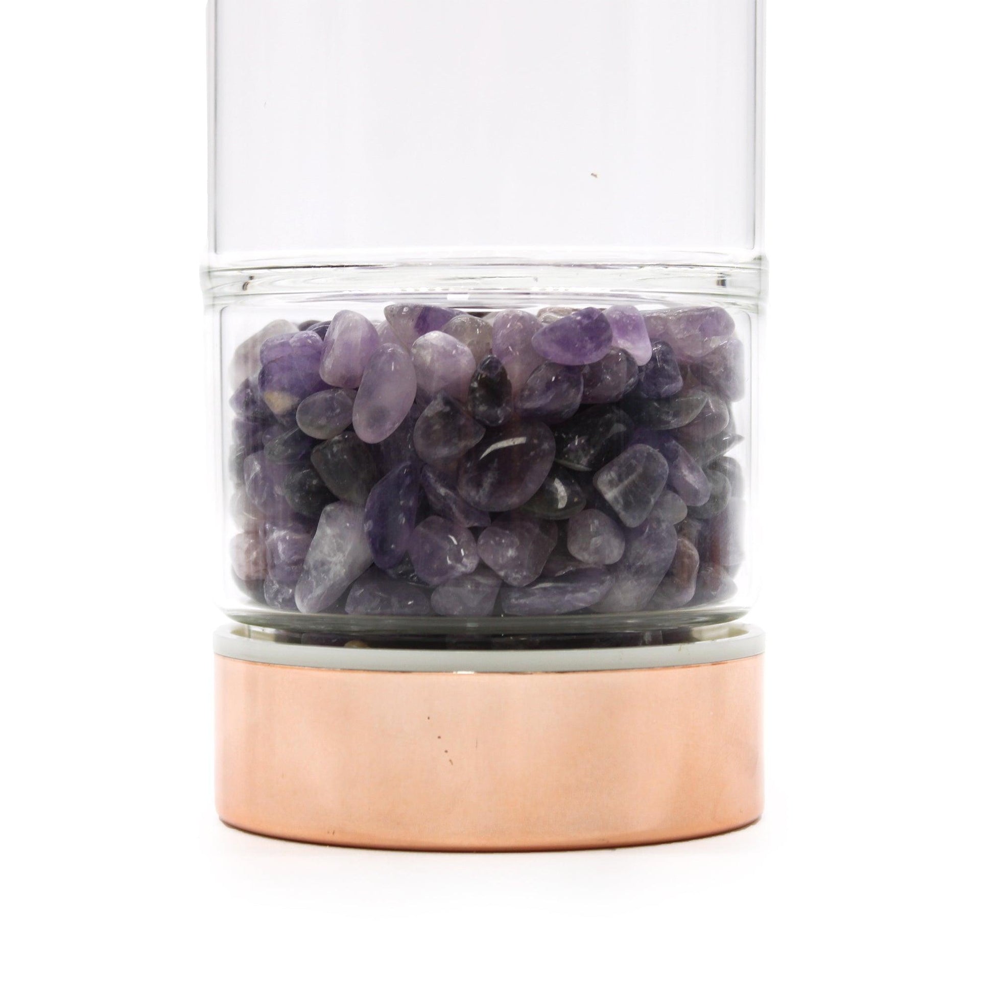 Crystal Glass Tea Infuser Bottle - Rose Gold - Amethyst - DuvetDay.co.uk