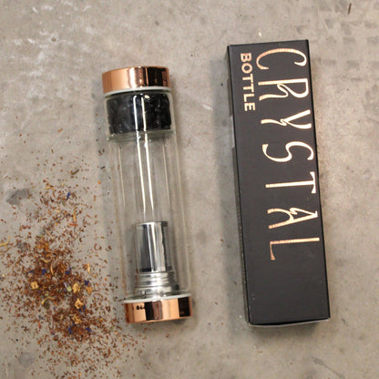 Crystal Glass Tea Infuser Bottle - Rose Gold - Amethyst - DuvetDay.co.uk