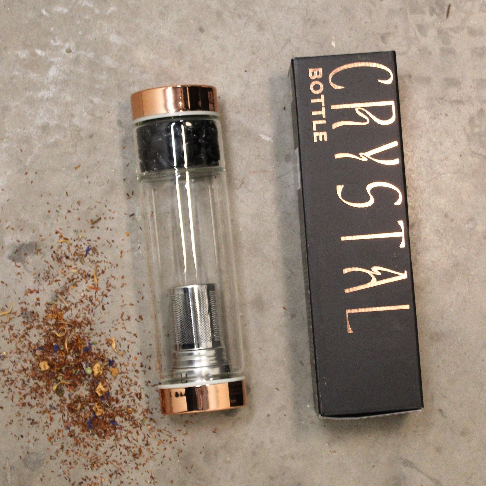 Crystal Glass Tea Infuser Bottle - Rose Gold - Red Jasper - DuvetDay.co.uk