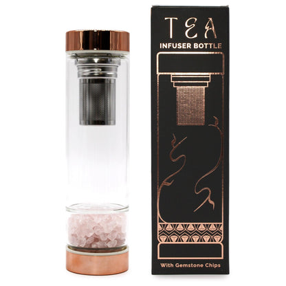 Crystal Glass Tea Infuser Bottle - Rose Gold - Rose Quartz - DuvetDay.co.uk