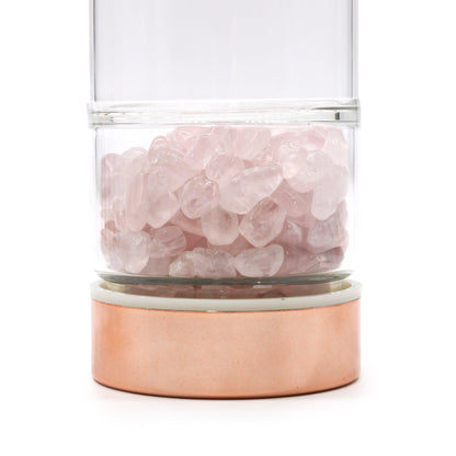 Crystal Glass Tea Infuser Bottle - Rose Gold - Rose Quartz - DuvetDay.co.uk