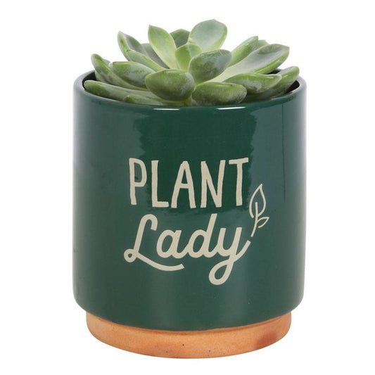 Dark Green Plant Lady Plant Pot - DuvetDay.co.uk
