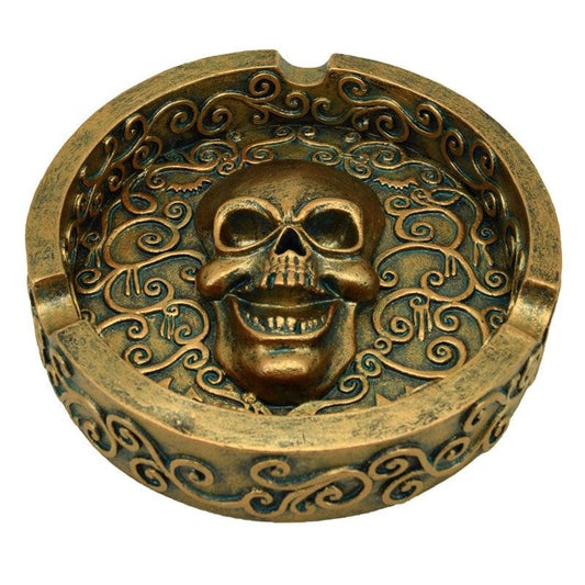 Decorative Ashtray - Metallic Brushed Gold Effect Skull - DuvetDay.co.uk