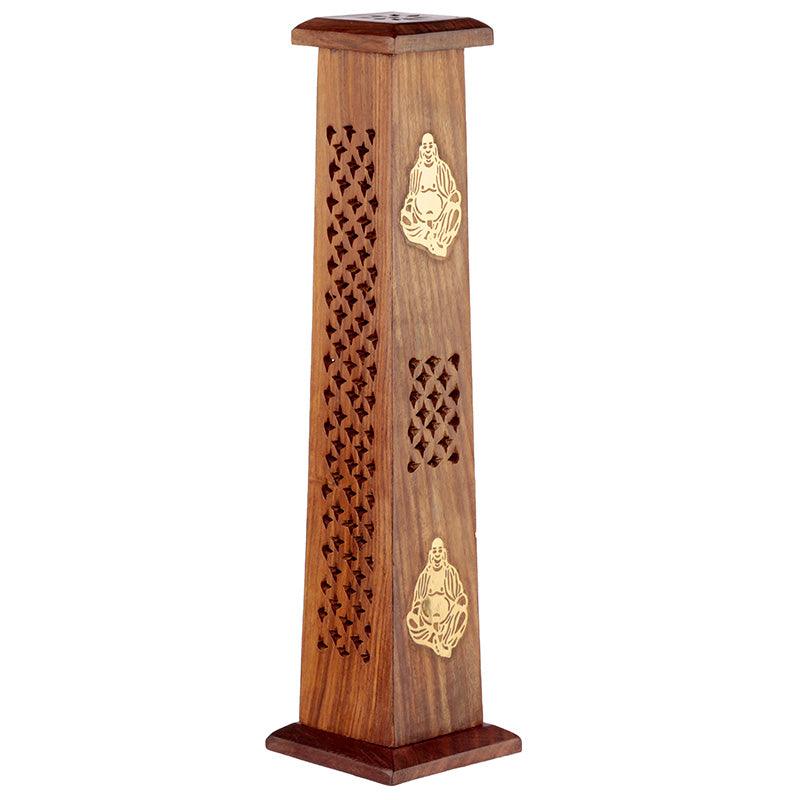 Decorative Buddha Sheesham Wood Incense Burner Tower