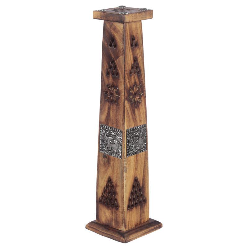 Decorative Elephant Inlay Wooden Tower Incense Burner Box - DuvetDay.co.uk