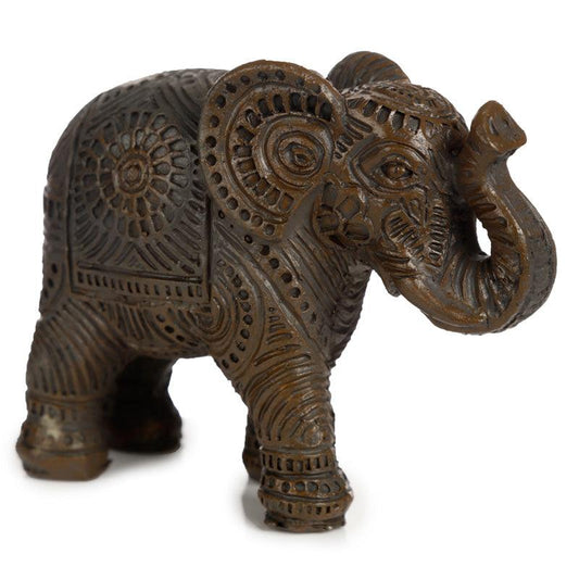 Decorative Elephant Small Figurine - Peace of the East Dark Brushed Wood Effect - DuvetDay.co.uk