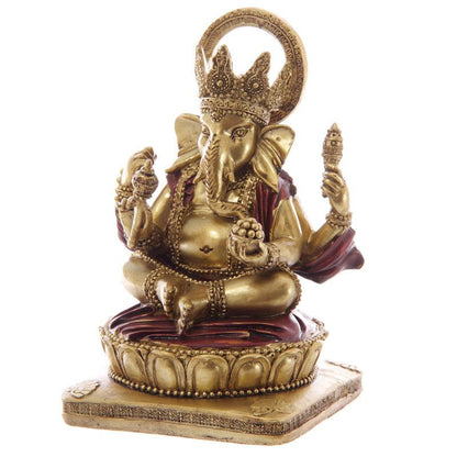 Decorative Gold and Red 14cm Ganesh Statue - DuvetDay.co.uk