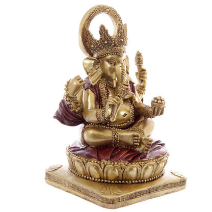 Decorative Gold and Red 14cm Ganesh Statue - DuvetDay.co.uk