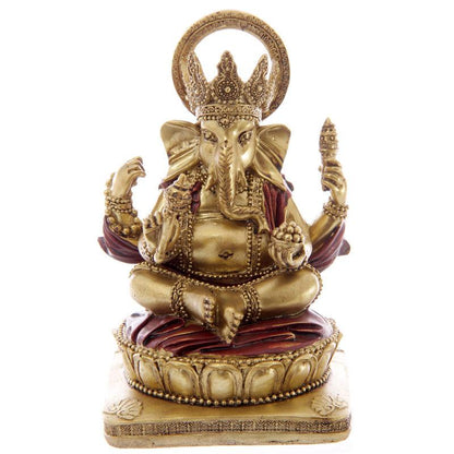 Decorative Gold and Red 14cm Ganesh Statue - DuvetDay.co.uk