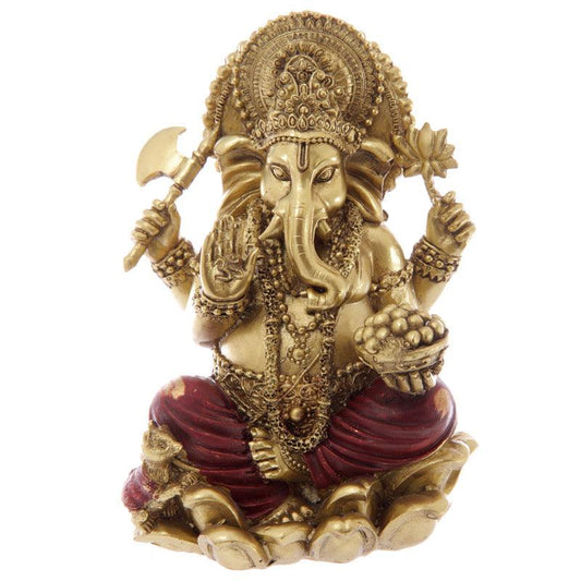 Decorative Gold and Red 16cm Ganesh Statue - DuvetDay.co.uk
