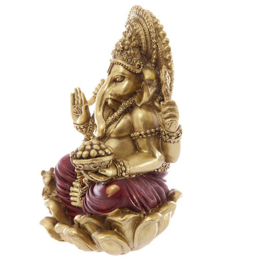 Decorative Gold and Red 16cm Ganesh Statue - DuvetDay.co.uk
