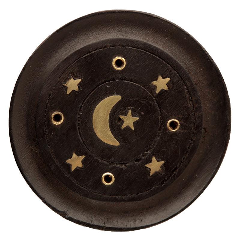 Decorative Moon & Stars Wooden Black Incense Burner Ash Catcher - DuvetDay.co.uk