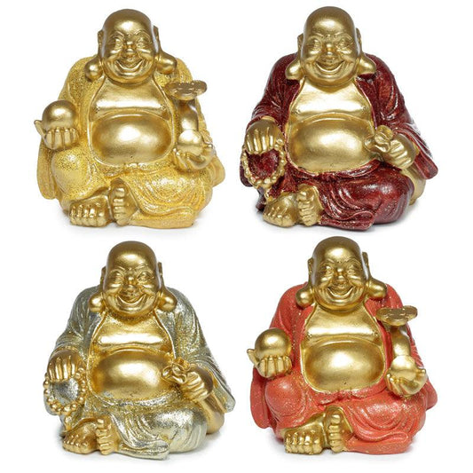 Decorative Ornament - Mini Lucky Glitter Chinese Laughing Buddha 8cm - DuvetDay.co.uk
