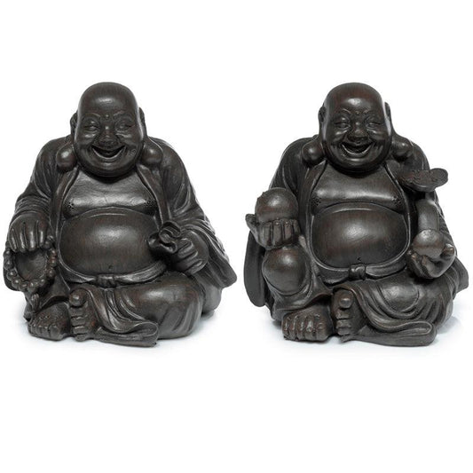 Decorative Ornament - Peace of the East Wood Effect Chinese Laughing Buddha - DuvetDay.co.uk