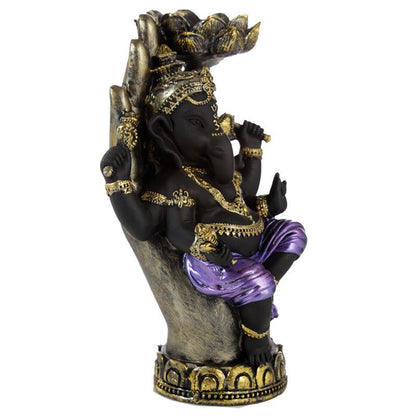 Decorative Purple, Gold & Black Ganesh - Lotus Tea Light Holder - DuvetDay.co.uk